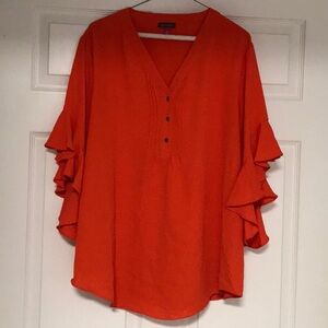 VINCE CAMUTO Orange Ruffle Sleeve Blouse 29” long